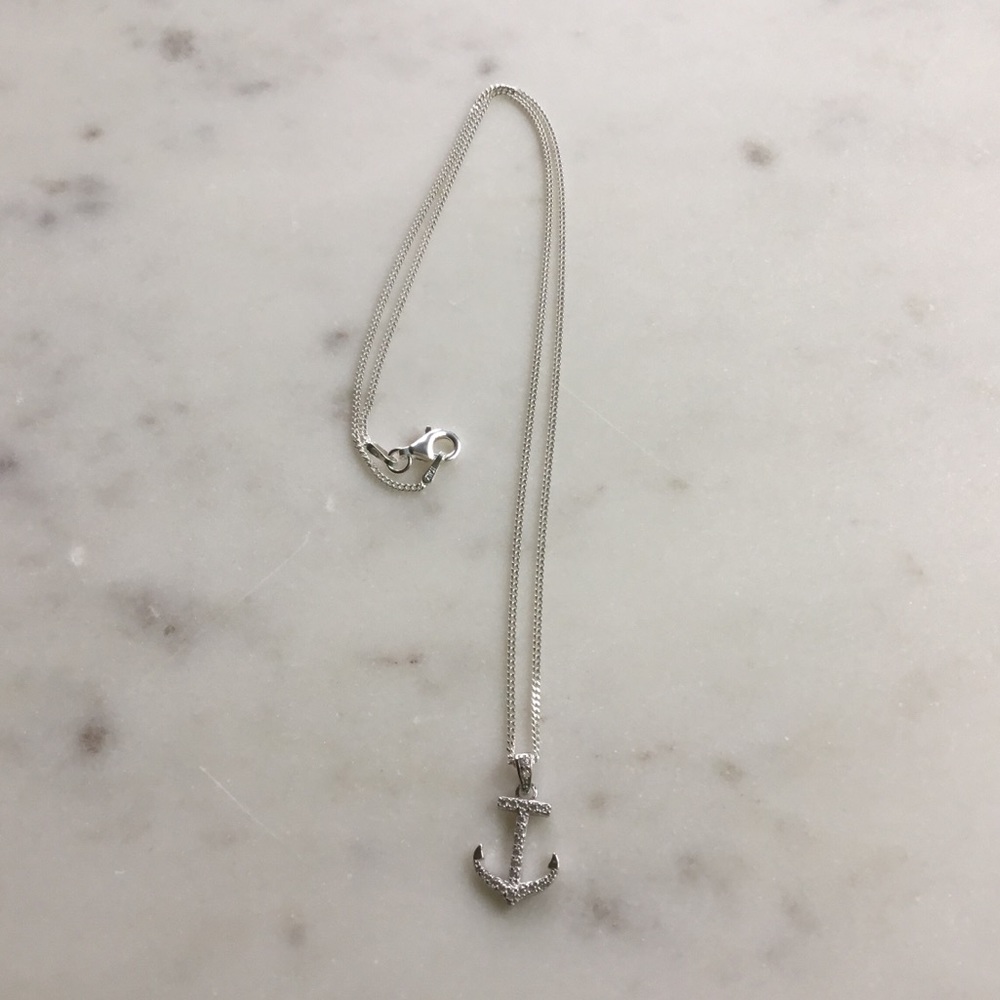 Sterling Silver Cz Anchor Necklace - Picture 11 of 15